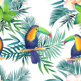 Fototapeta Sypialnia - Watercolor seamless pattern with toucans