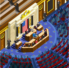 us election 2016 infographic. parliament hall congress debate icon. usa symbol presidential speech. 