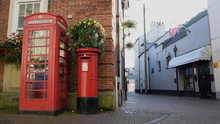 Red Public Telephone Box And Letter Box In Fore Street, Sidmouth