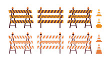 Set Of Roadblock With Light And Cone Isolated Against The White Background. Cartoon Vector Flat-style Illustration