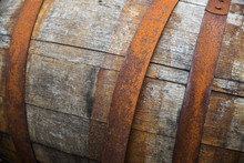 Close Up Of Old Wooden Barrel Outdoors