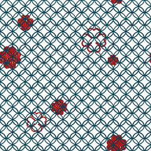 Seamless Vector Geometric Blue Lineal Circle Pattern With Red Four Leaf Clovers