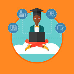 Poster - Graduate sitting on cloud vector illustration