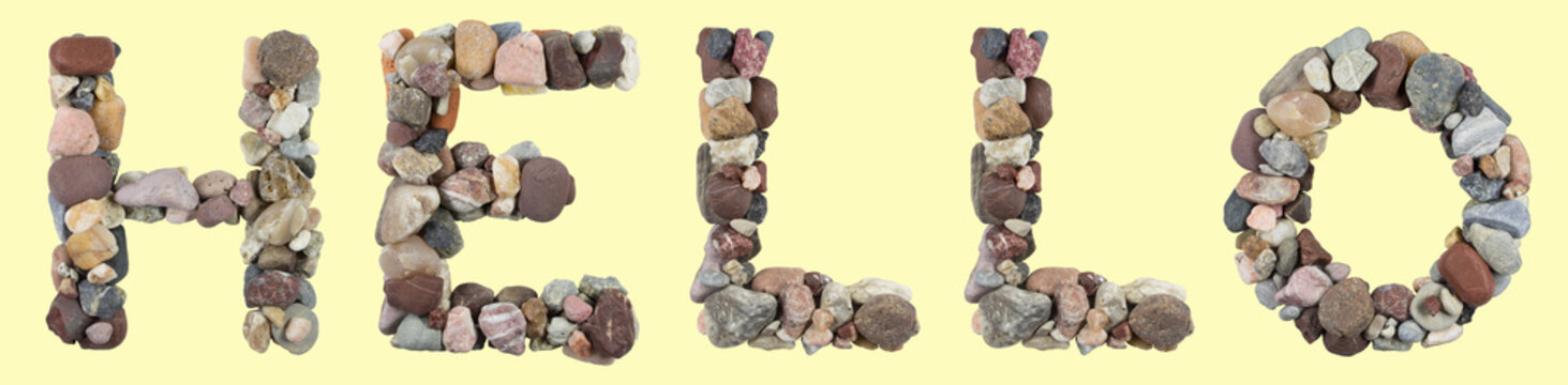 HELLO word with sea stones