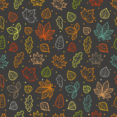 Poster - Different leaves silhouettes seamless pattern