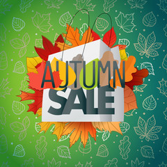 Poster - Autumn sale composition with the shopping bag. Autumn card templ