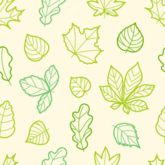 Poster - Different summer leaves seamless pattern