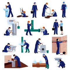 Wall Mural - Plumber icons set