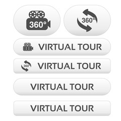 Fototapete - Vector buttons for virtual tour, white labels - stickers with arrows and camera
