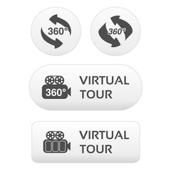 Fototapete - Vector buttons for virtual tour, white labels - stickers with arrows and camera