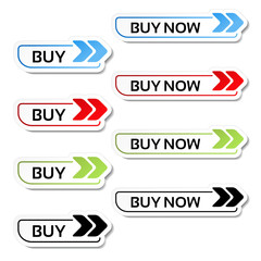 Poster - Vector simple shopping cart, menu items, buttons with arrows - labels, stickers on the white background