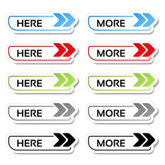 Poster - Vector here, more buttons with arrows - labels, stickers on the white background