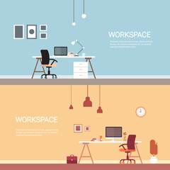 Wall Mural - Empty Workplace, Desk Chair Computer Workspace Office No People