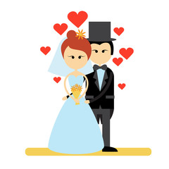Wall Mural - Cartoon Marriage Couple Fiance And Bride Wear Wedding Dress Embrace