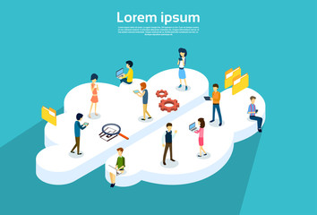 Poster - People Group Using Internet Gadgets Online Cloud Service Synchronization