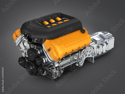 Fotomural Automotive engine gearbox assembly on gradient background 3d ill