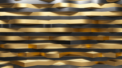 Poster - Abstract 3d rendering of metalic waves. Randomly distorted metal surfaces. Wave displacement of relfective surface. 3d wave background.
