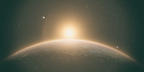 Wall Mural - planet mercury with sunrise on the space background, 3d render.