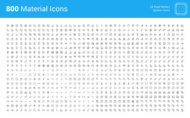 material design pixel perfect icons set. thin line icons for business, marketing, social media, ui a