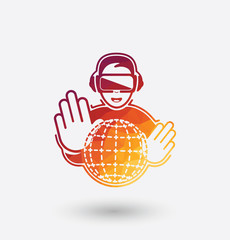 Poster - colored virtual reality headset icon on white background.