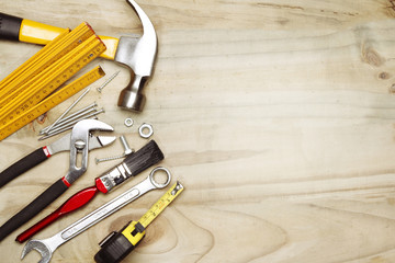 Wall Mural - Work tools on wood