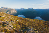 Fototapeta  - Hiking in Norway, classic norwegian scandinavian summer mountain norwegian landscape 