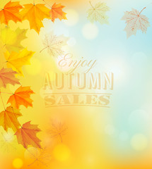 Aufkleber - Enjoy Autumn Sales Banner with Colorful Leaves. Vector.