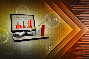 Poster - 3d rendering Business analyze. Laptop, graph(Stock market Concept)
