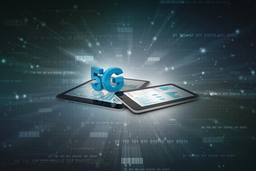 Poster - 3d rendering 5G Network mobile with data
