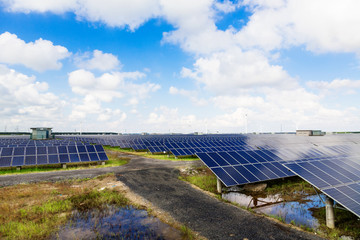  Solar Panel On Grassy Field in countryside with skyline.