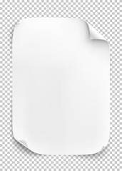 Wall Mural - White sheet of paper on transparent background.