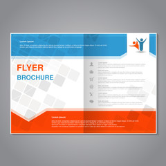 Wall Mural - Vector modern brochure, abstract flyer with simple modern design. Aspect Ratio for A4 size. Poster of blue, grey, white and orange color. Layout template, magazine cover.