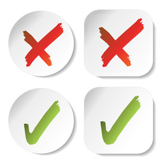 Poster - Vector white stickers with check mark symbols, circular and squared buttons