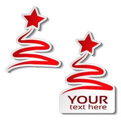Poster - Vector paper Christmas tree with star, red sticker on the white background. Winter sale label for your text, Christmas offer