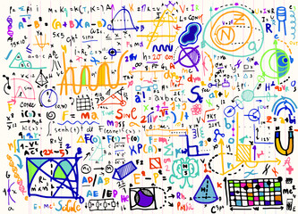 Wall Mural - Physical formulas and phenomenons on note paper. hand-drawn illu