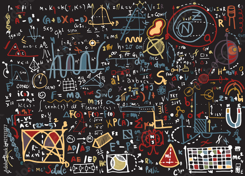 Fotografie, Obraz Physical formulas and phenomenons. hand-drawn illustration. scie