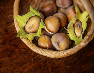 Wall Mural - hazelnuts on a basket