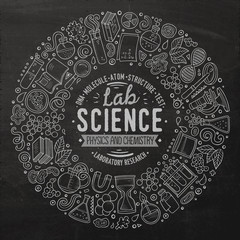 Wall Mural - set of science cartoon doodle objects, symbols and items