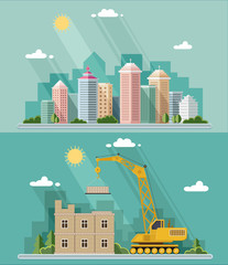 Wall Mural - Urban landscape illustration set. big city, Construction site, b