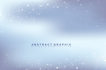 Poster - Graphic abstract background communication. Big data visualization. Connected lines with dots. Social networking. Illusion of depth and perspective. Vector illustration.