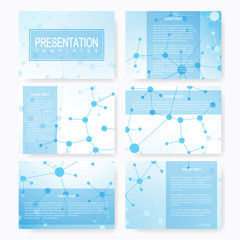 Poster - Set of vector templates for multipurpose presentation slides. Brochure, Leaflet, flyer, cover, magazine or annual report. Modern business, science, medicine design. Abstract background with molecule.