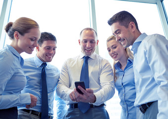 Poster - happy businesspeople with smartphone