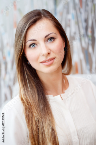 Closeup Portrait Of Beautiful Smiling Nice Young White Caucasian