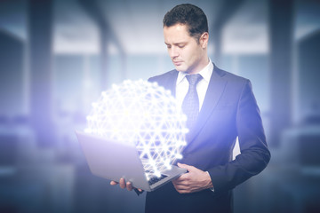 Aufkleber - Man holding laptop with digital model