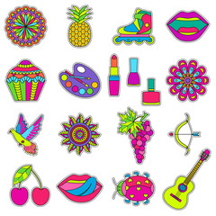 Set of fashionable cute patches elements. Vector illustration