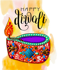 original greeting card to deepavali festival with diya jewels pa