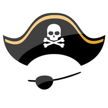 Pirate Hat With Eye Patch Isolated On White Background
