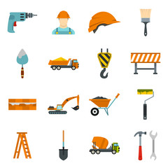 Poster - Construction icons set in flat style. Building tools set collection vector illustration