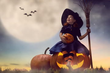 Canvas Print - little witch outdoors