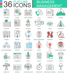 Poster - Vector Business management modern color flat line outline icons for apps and web design.